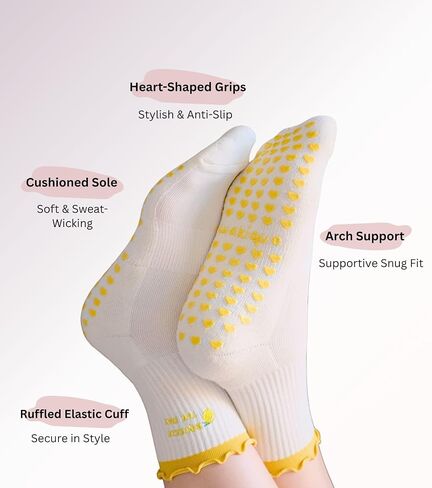 Pilates Socks with Grips for Women, Cute Grip Socks for Yoga, Barre, Reformer& Home workouts, Great Gift Idea in Kuwait