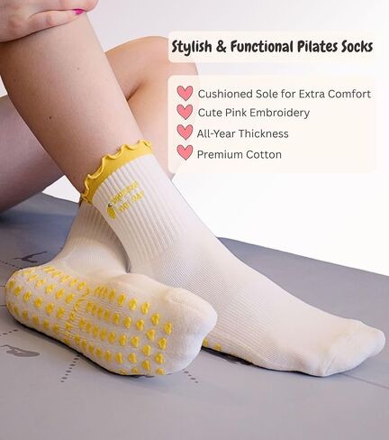 Pilates Socks with Grips for Women, Cute Grip Socks for Yoga, Barre, Reformer& Home workouts, Great Gift Idea in Kuwait