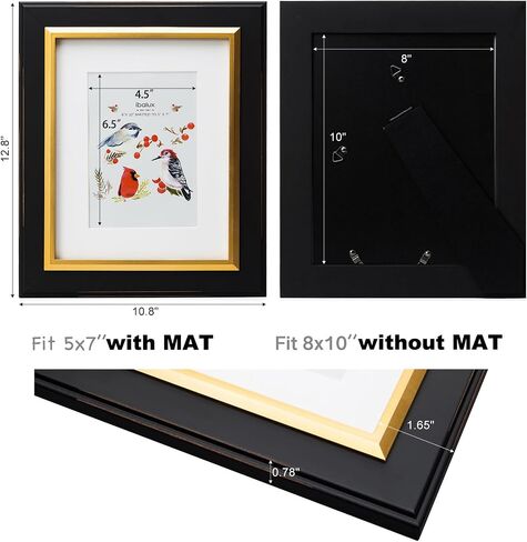 8x10 Picture Frame Photo Frame, Made of Solid MDF Wood with Real Glass, Display Pictures 5x7 with Mat or 8x10 without Mat, Vertical and Horizontal Formats for Wall Hanging or Tabletop Display in Saudi Arabia