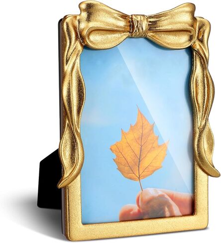 Geelin Bow Gold Picture Frame Vintage 5" x 7" Antique Baroque Ornate Resin Rectangle Oval Retro Photo Frame with Glass Front Bowknot for Home Wedding Tabletop and Wall Hanging Decor in Saudi Arabia