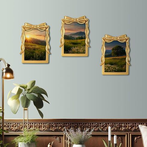 Geelin Bow Gold Picture Frame Vintage 5" x 7" Antique Baroque Ornate Resin Rectangle Oval Retro Photo Frame with Glass Front Bowknot for Home Wedding Tabletop and Wall Hanging Decor in Saudi Arabia