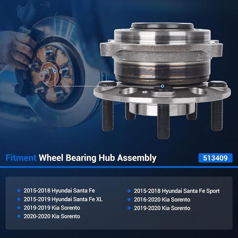 Autoround 513409 Wheel Bearing Hub Assembly Compatible with Kia Sorento 2016-2020, Hyundai Santa Fe/Santa Fe Sport/Santa Fe XL 2015-2019, 5-Lugs [Pack of 2] in Saudi Arabia