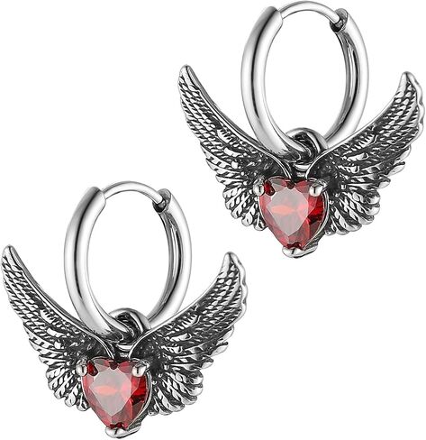 HZMAN Wings Earring for Women Stainless Steel Gothic Retro Angel Wing Dangle Earring Lightweight Huggie Hinged Hoop Earrings Jewelry Gift in Saudi Arabia