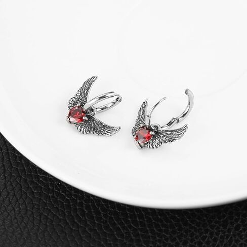 HZMAN Wings Earring for Women Stainless Steel Gothic Retro Angel Wing Dangle Earring Lightweight Huggie Hinged Hoop Earrings Jewelry Gift in Saudi Arabia
