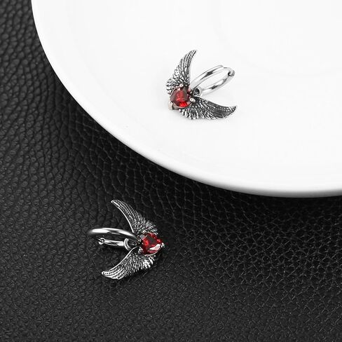 HZMAN Wings Earring for Women Stainless Steel Gothic Retro Angel Wing Dangle Earring Lightweight Huggie Hinged Hoop Earrings Jewelry Gift in Saudi Arabia
