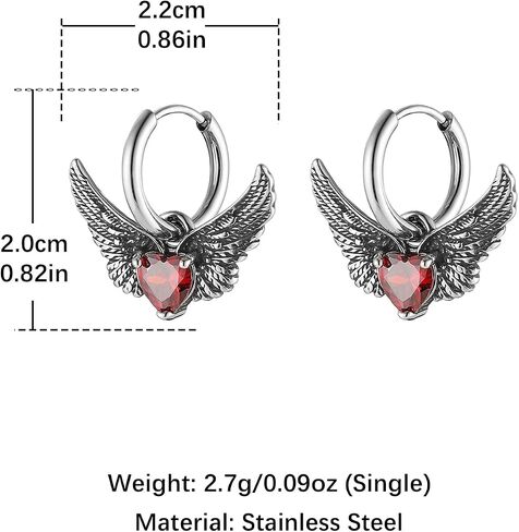HZMAN Wings Earring for Women Stainless Steel Gothic Retro Angel Wing Dangle Earring Lightweight Huggie Hinged Hoop Earrings Jewelry Gift in Saudi Arabia