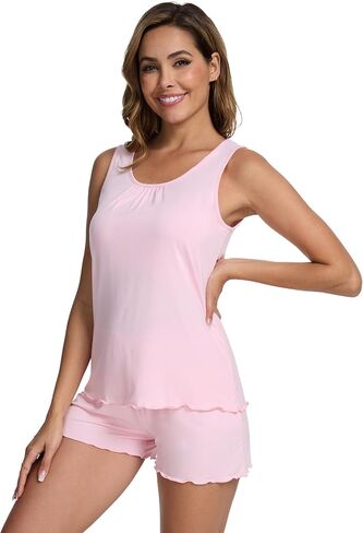 Wiwi Womenslessless Pajama Set Summer Sleepwear Soft PJS مجموعات Tank Top Shorts Loungewear Viscose من الخيزران S-XXL in Saudi Arabia
