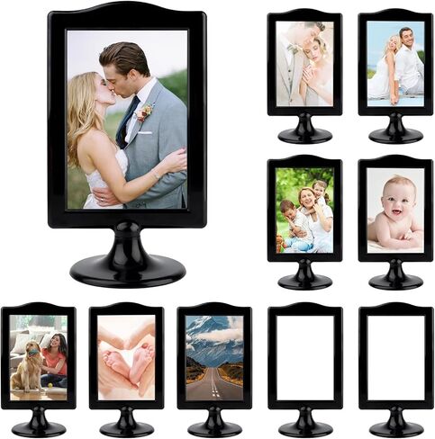 10Pcs Double Sided Standing Picture Frame 4x6 Pedestal Photo Frame with Inserts and Base White Picture Frame Bulk Plastic Vertical Photo Frames for Table Numbers Menu Display Wedding in Saudi Arabia