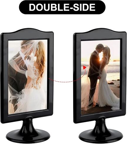 10Pcs Double Sided Standing Picture Frame 4x6 Pedestal Photo Frame with Inserts and Base White Picture Frame Bulk Plastic Vertical Photo Frames for Table Numbers Menu Display Wedding in Saudi Arabia