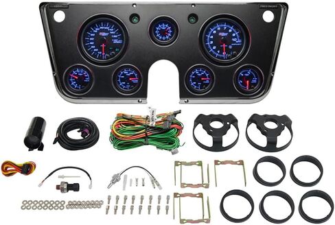 GlowShift 7-Gauge Cluster Package Compatible with Chevy C10 1967-1972 - Black 7 Color Speedometer, Tach, Oil Pressure, Water Temp, Fuel Level, Clock & Volt Gauges - Direct Fit Dashboard Panel Pod in Saudi Arabia