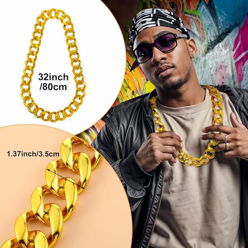 8 Pcs Costume Chain, Big Chunky Plastic Hip Hop Chain for Men Women Fake Plastic Gold Necklace Accessories for 80s 90s Punk Style Halloween Costume Dress Up Party Props(32 Inches) in Saudi Arabia