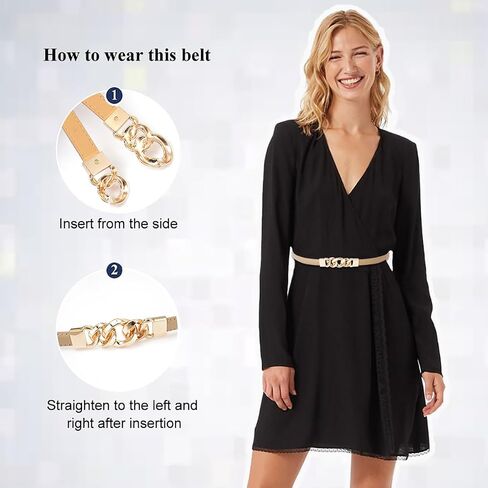 Glamorstar Women Skinny Belts for Dresses Thin PU Leather Waist Belt with Gold Buckle in Saudi Arabia