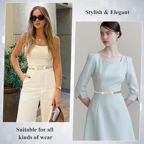 Glamorstar Women Skinny Belts for Dresses Thin PU Leather Waist Belt with Gold Buckle in Saudi Arabia