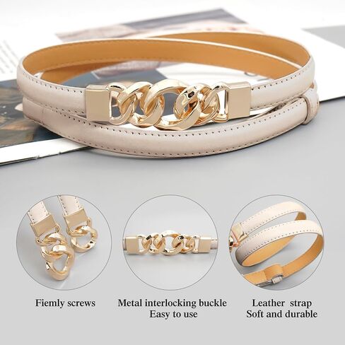 Glamorstar Women Skinny Belts for Dresses Thin PU Leather Waist Belt with Gold Buckle in Saudi Arabia