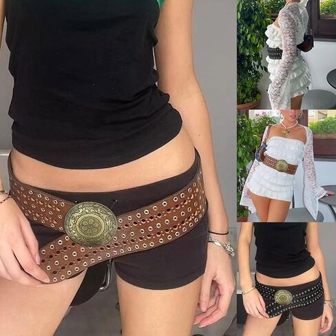 نساء حزام قرص أجوف واسعة بوهو كونشو حزام غرب رعاة البقر حزام المعادن حزام y2k الأحزمة الجمالية in Kuwait