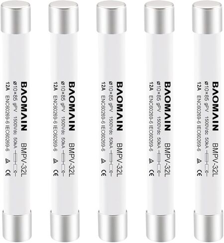Baomain 1500VDC Solar PV Fuse, gPV-Type Fuse Link, Wire Fusible 10 x 85 mm 50kA Photovoltaic Fuses, BMPV-32L CE Pack of 5 (20Amp) in Saudi Arabia