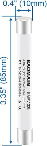 Baomain 1500VDC Solar PV Fuse, gPV-Type Fuse Link, Wire Fusible 10 x 85 mm 50kA Photovoltaic Fuses, BMPV-32L CE Pack of 5 (20Amp) in Saudi Arabia