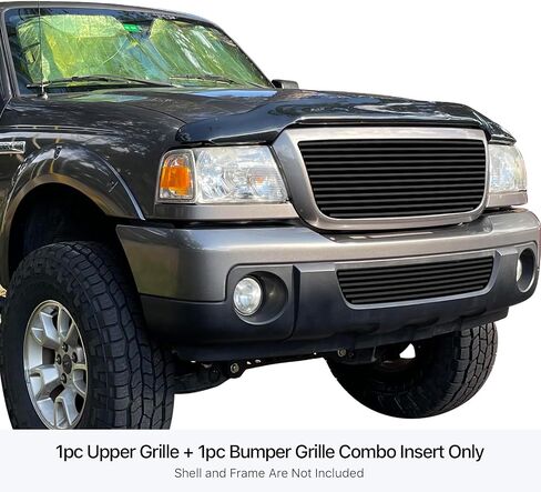 HD Ridez Premium Stainless Steel Black 8x6 Horizontal Billet Front Grille Grill Insert Combo Compatible with Ford Ranger 2006-2012 Main Upper Lower Bumper HDR-GRFC2087J in Saudi Arabia