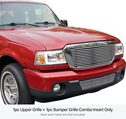 HD Ridez Premium Stainless Steel Black 8x6 Horizontal Billet Front Grille Grill Insert Combo Compatible with Ford Ranger 2006-2012 Main Upper Lower Bumper HDR-GRFC2087J in Saudi Arabia