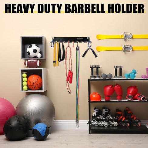 منظم الصالة الرياضية المثبت على الحائط، حامل الأثقال على الحائط، رف تخزين شريط المقاومة، حامل ملحقات الصالة الرياضية المنزلية in Kuwait