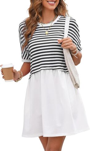 Acelitt Women Casual Summer Short Sleeve Crewneck Striped Dresses Loose Tshirt Dress,S-2XL in Saudi Arabia