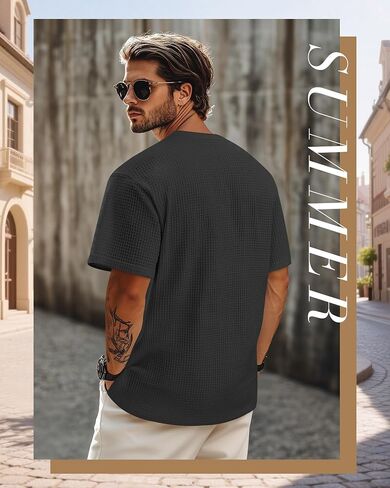 Riyiper 3 Pack Men Men's Disual Waffle T Shirts Summer Crewneck Tops Tops Basic Vintage Knit Tee مع جيب in Saudi Arabia