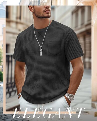 Riyiper 3 Pack Men Men's Disual Waffle T Shirts Summer Crewneck Tops Tops Basic Vintage Knit Tee مع جيب in Saudi Arabia