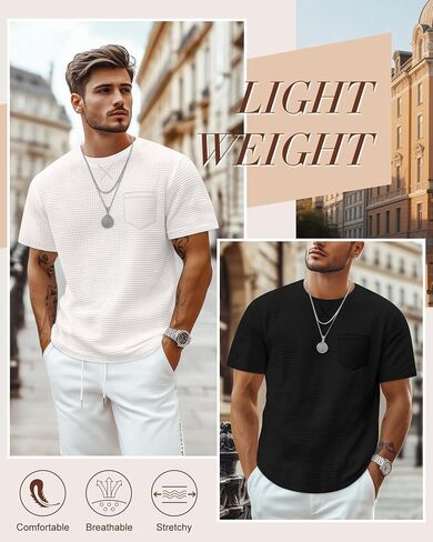 Riyiper 3 Pack Men Men's Disual Waffle T Shirts Summer Crewneck Tops Tops Basic Vintage Knit Tee مع جيب in Saudi Arabia
