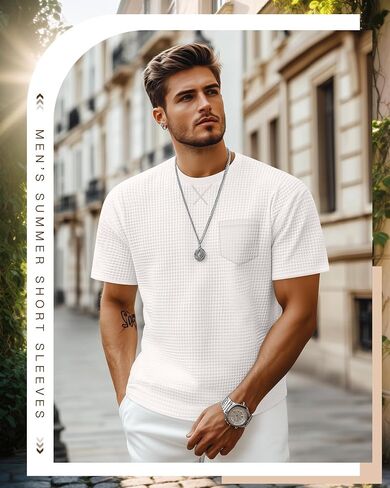 Riyiper 3 Pack Men Men's Disual Waffle T Shirts Summer Crewneck Tops Tops Basic Vintage Knit Tee مع جيب in Saudi Arabia