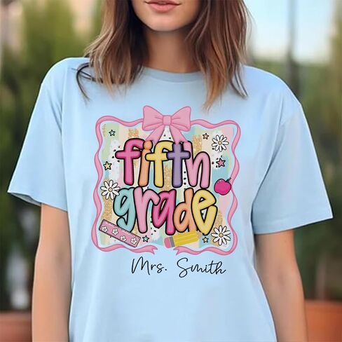 Personalized Teacher Shirt,Custom Last Name Teacher Gift, Back to School Gifts, for School Professionals in Kuwait