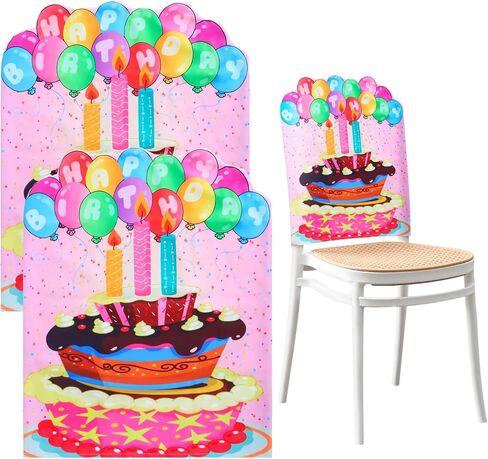 2 PCS Birthday Chair Cover Classroom Seat Covers Colorful Happy Birthday Seat Decor for Home School Office, 24" x 19" (Blue, Pink) in Kuwait