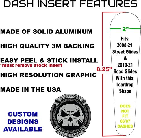 Kustom Cycle Parts Premium Aftermarket Custom Text Metal Dash Panel Console Insert! Fits Harley Davidson 2008-2020 Street Glides and 2010-2020 Road Glides. Easy Install! (Black Background) in Saudi Arabia