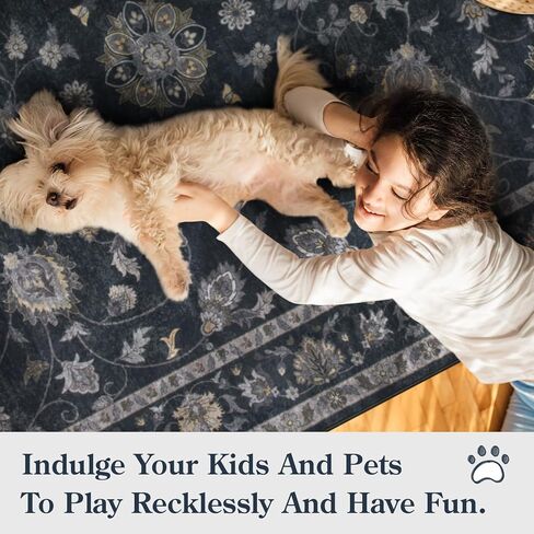 Vintage Floral Dark Green Area Rug 6x9, Ultra Thin Washable Rugs for Living Room Bedroom, Boho Stain Resistant Dining Room Rug, Soft Large Green Carpet for Farmhouse Foyer in Kuwait