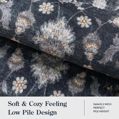 Vintage Floral Dark Green Area Rug 6x9, Ultra Thin Washable Rugs for Living Room Bedroom, Boho Stain Resistant Dining Room Rug, Soft Large Green Carpet for Farmhouse Foyer in Kuwait