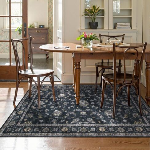 Vintage Floral Dark Green Area Rug 6x9, Ultra Thin Washable Rugs for Living Room Bedroom, Boho Stain Resistant Dining Room Rug, Soft Large Green Carpet for Farmhouse Foyer in Kuwait