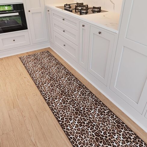 Ottomanson 1'11" x 2' Non-Slip Accent Rug – Stain Resistant, Cut-to-Fit, Low Profile Mat – for Kitchen, Entryway, Bathroom, Doorway – Leopard Print Brown in Saudi Arabia