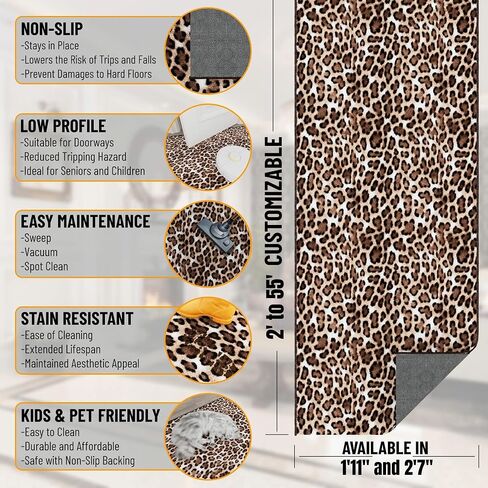 Ottomanson 1'11" x 2' Non-Slip Accent Rug – Stain Resistant, Cut-to-Fit, Low Profile Mat – for Kitchen, Entryway, Bathroom, Doorway – Leopard Print Brown in Saudi Arabia