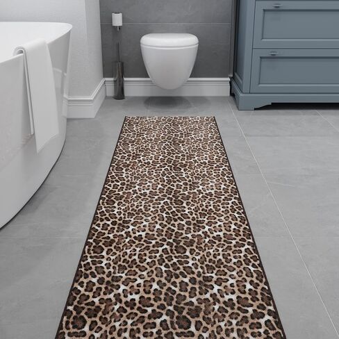 Ottomanson 1'11" x 2' Non-Slip Accent Rug – Stain Resistant, Cut-to-Fit, Low Profile Mat – for Kitchen, Entryway, Bathroom, Doorway – Leopard Print Brown in Saudi Arabia