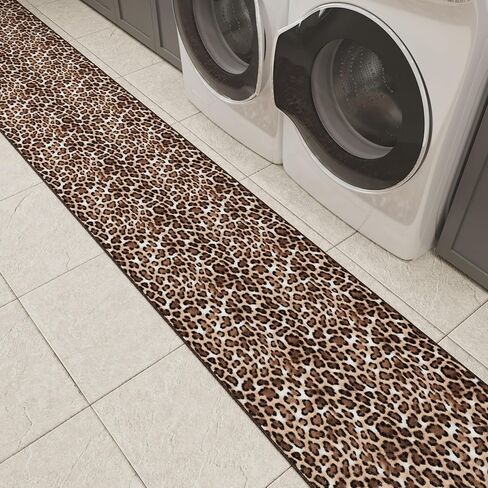 Ottomanson 1'11" x 2' Non-Slip Accent Rug – Stain Resistant, Cut-to-Fit, Low Profile Mat – for Kitchen, Entryway, Bathroom, Doorway – Leopard Print Brown in Saudi Arabia