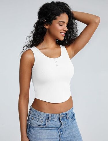 ZeroBound Built in Shelf Bra Tank Crop Top - Square Neck Tank Tops for Women, Basics Going Out Top Sleeveless Garment in Saudi Arabia