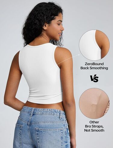 ZeroBound Built in Shelf Bra Tank Crop Top - Square Neck Tank Tops for Women, Basics Going Out Top Sleeveless Garment in Saudi Arabia