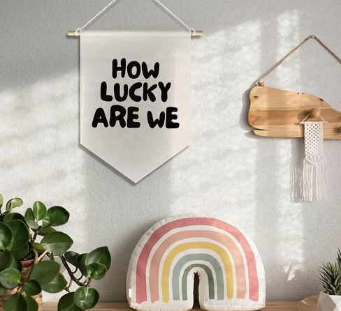 How Lucky Are We Banner Pennant Wall Art Decor Hanging for Kids Boys Room Nursery Playroom Decor, Cute Play Room Decorations, 15x11in in Kuwait