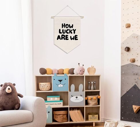 How Lucky Are We Banner Pennant Wall Art Decor Hanging for Kids Boys Room Nursery Playroom Decor, Cute Play Room Decorations, 15x11in in Kuwait