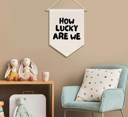 How Lucky Are We Banner Pennant Wall Art Decor Hanging for Kids Boys Room Nursery Playroom Decor, Cute Play Room Decorations, 15x11in in Kuwait