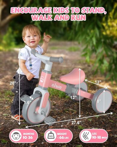 دراجة ثلاثية العجلات aiwo 4in1 للأطفال الصغار 1-3، دراجة توازن للأطفال الصغار من عمر 1 إلى 4 سنوات للأولاد والبنات هدية أولى، ألعاب ركوب للأطفال الصغار دراجة ثلاثية العجلات للأطفال in Kuwait