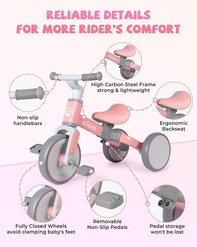 دراجة ثلاثية العجلات aiwo 4in1 للأطفال الصغار 1-3، دراجة توازن للأطفال الصغار من عمر 1 إلى 4 سنوات للأولاد والبنات هدية أولى، ألعاب ركوب للأطفال الصغار دراجة ثلاثية العجلات للأطفال in Kuwait