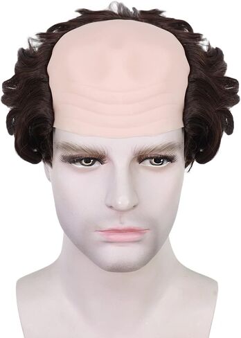 Gray Bald Wig Short Curly Old Man Wig Balding Mad Scientist Wig Synthetic Halloween Cosplay Costume Wig (Gray) in Saudi Arabia