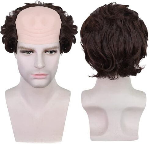 Gray Bald Wig Short Curly Old Man Wig Balding Mad Scientist Wig Synthetic Halloween Cosplay Costume Wig (Gray) in Saudi Arabia