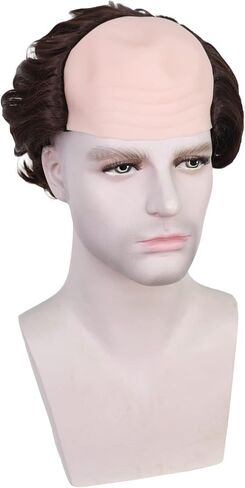 Gray Bald Wig Short Curly Old Man Wig Balding Mad Scientist Wig Synthetic Halloween Cosplay Costume Wig (Gray) in Saudi Arabia
