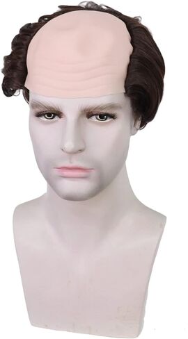 Gray Bald Wig Short Curly Old Man Wig Balding Mad Scientist Wig Synthetic Halloween Cosplay Costume Wig (Gray) in Saudi Arabia